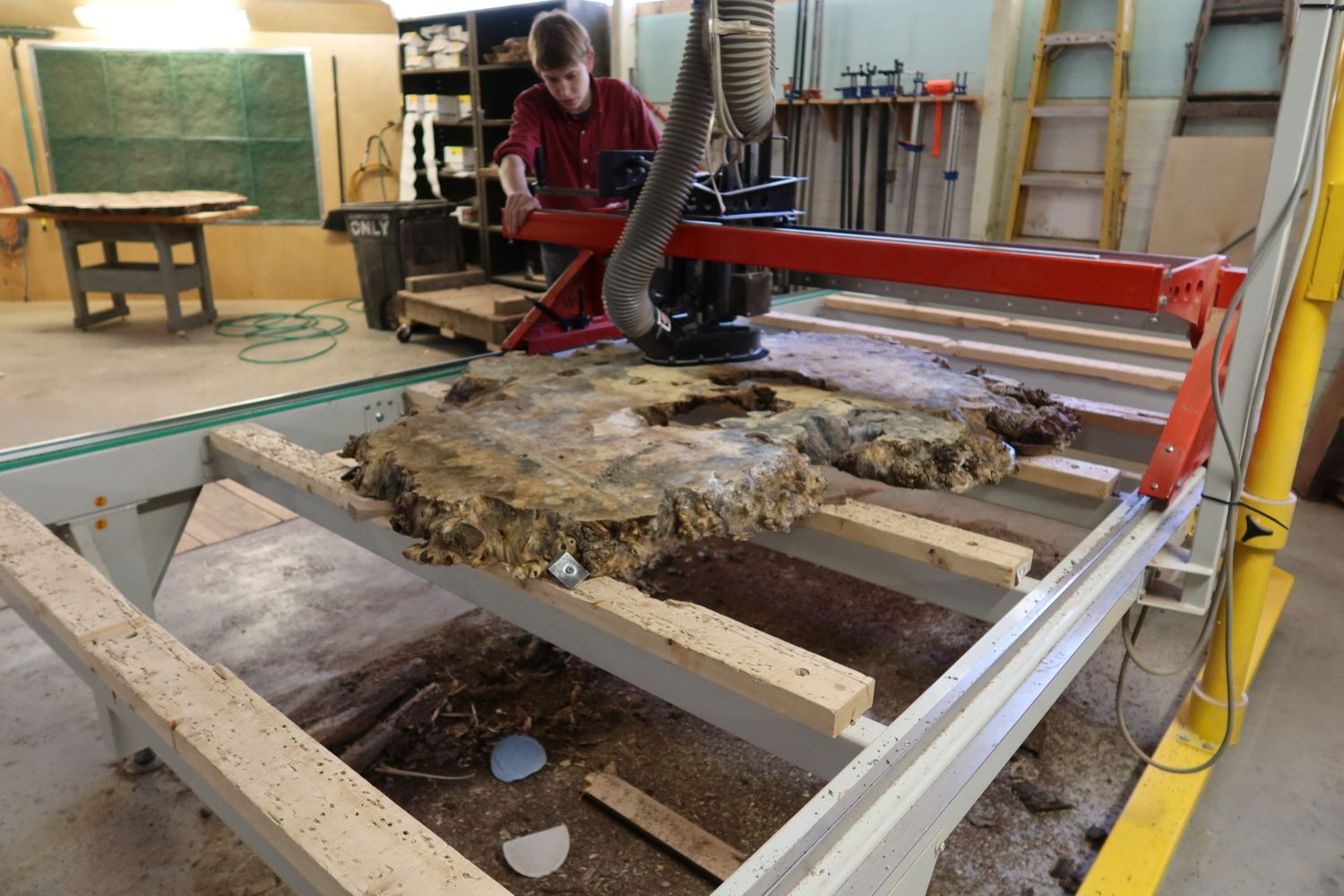 Flattening a burl slab on the router sled