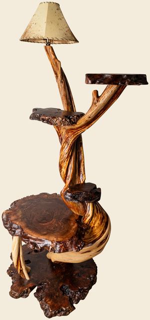 Juniper Floor Lamp with Walnut Burl Slats, Juniper + Walnut Burl