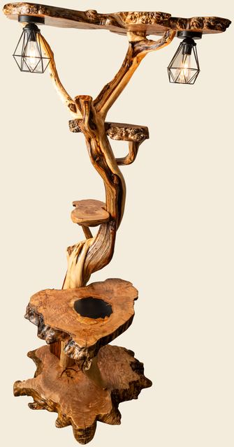 Juniper Floor Lamp with Maple Burl Slabs, Juniper + Maple Burl
