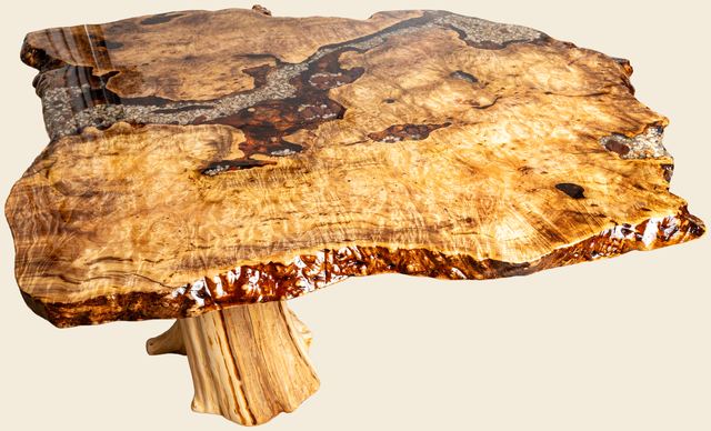 Myrtle Burl Coffee Table with Stone Inlay, Myrtle Burl