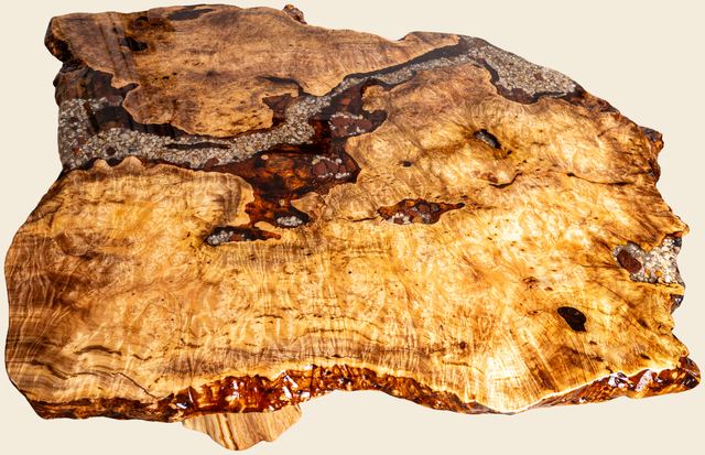 Myrtle Burl Stone Inlay Coffee Table, Myrtle Burl